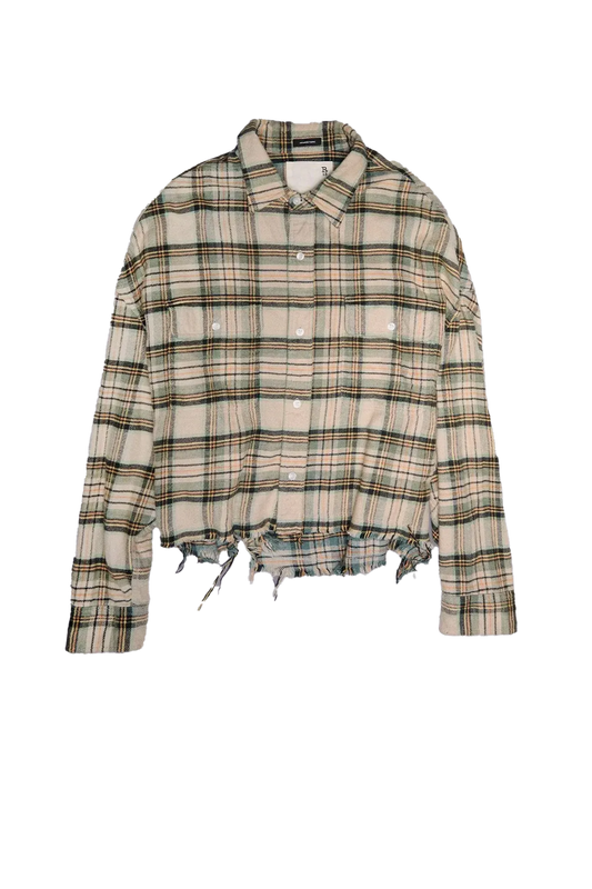 Shirt Cropped Work in Cream/Turquoise Plaid