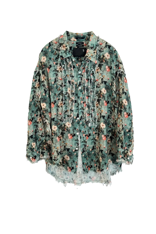 Shirt Shredded Seam Ruffle in Turquoise Floral