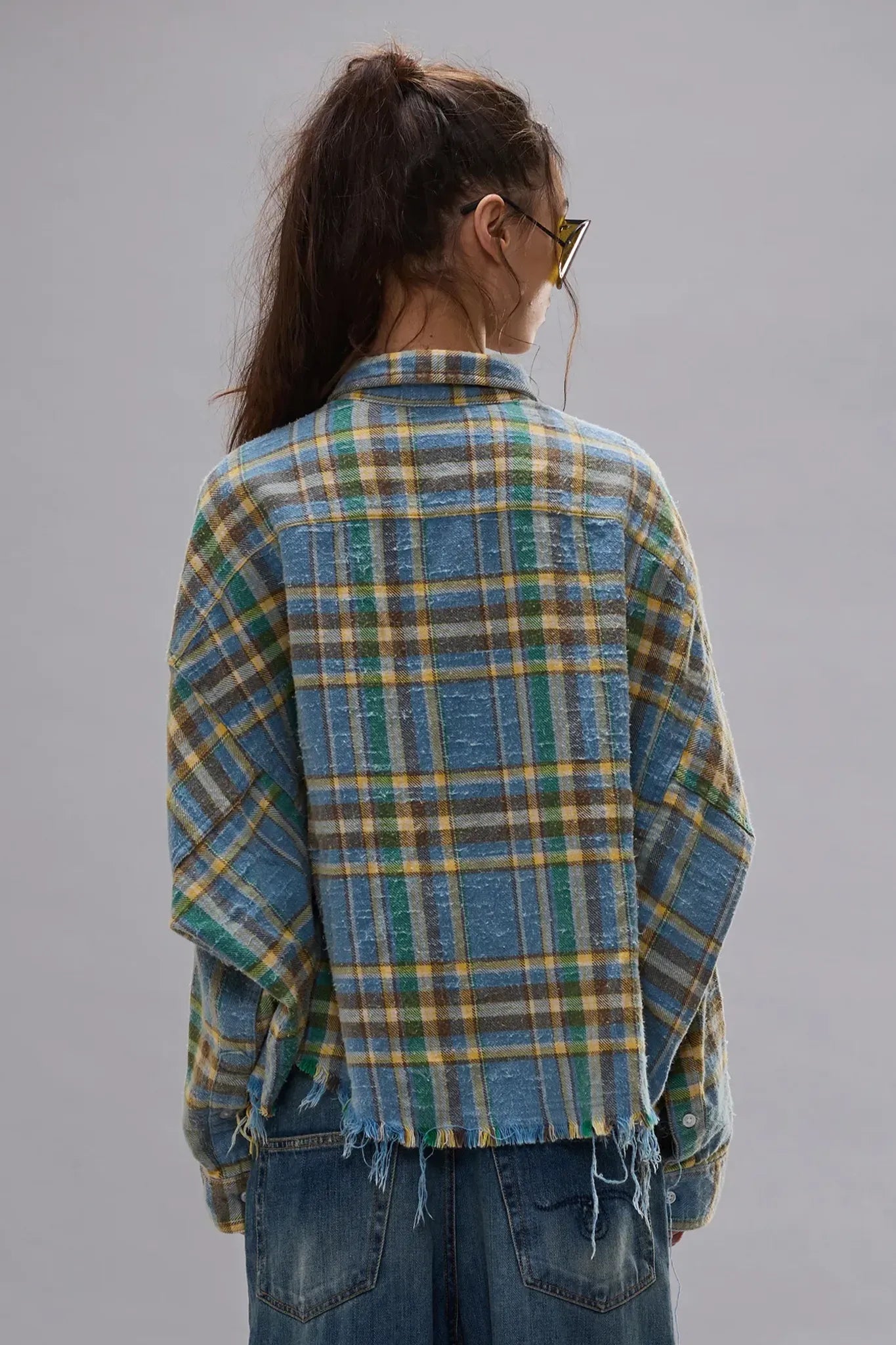 Shirt Cropped Work in Light Blue Plaid