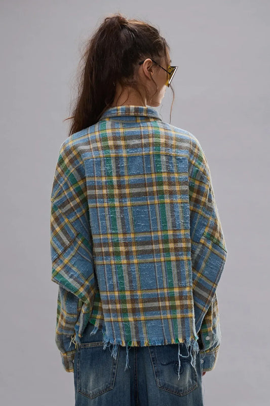 Shirt Cropped Work in Light Blue Plaid