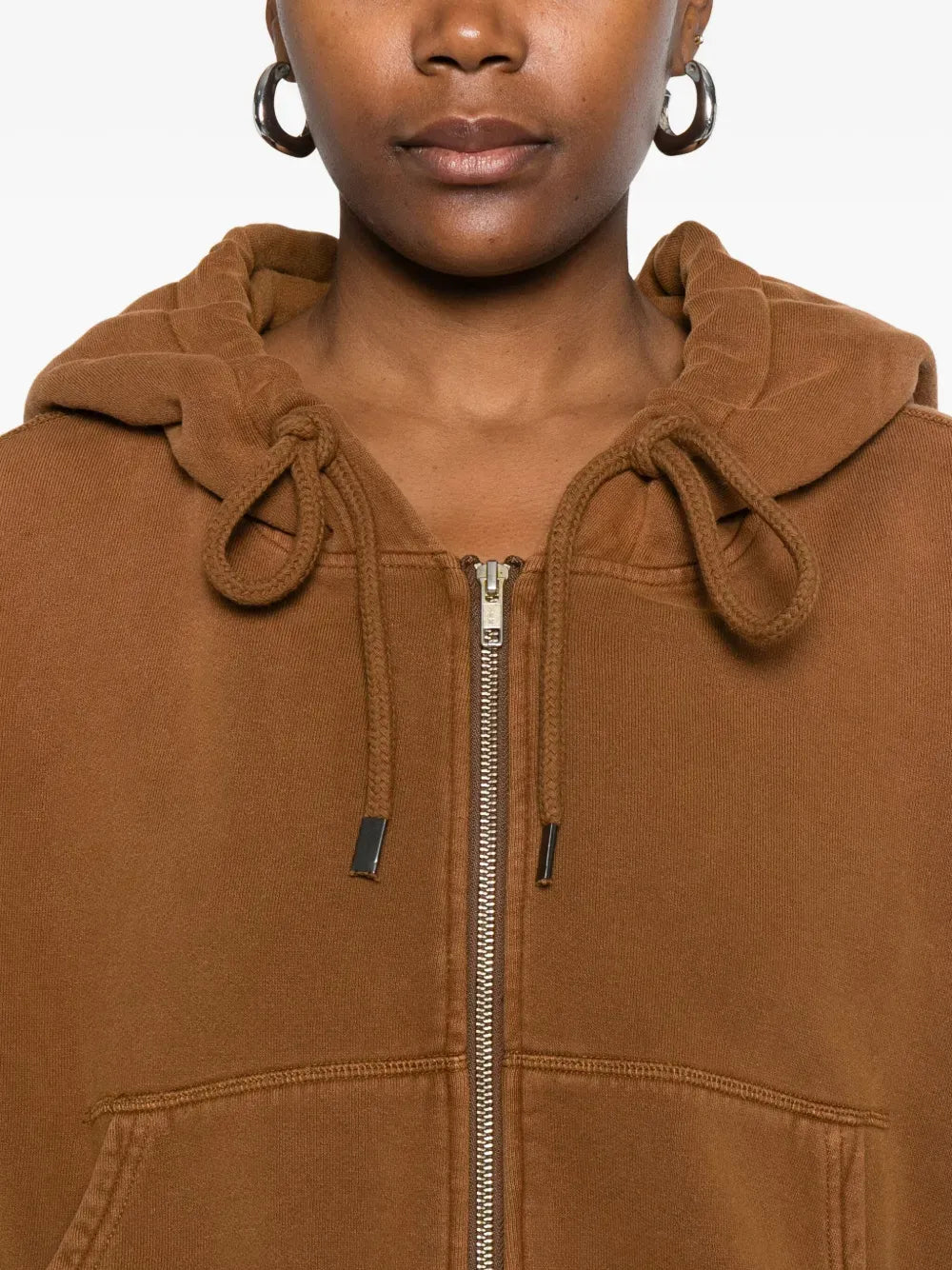 Hoodie Balloon Zip-Up in Light Brown