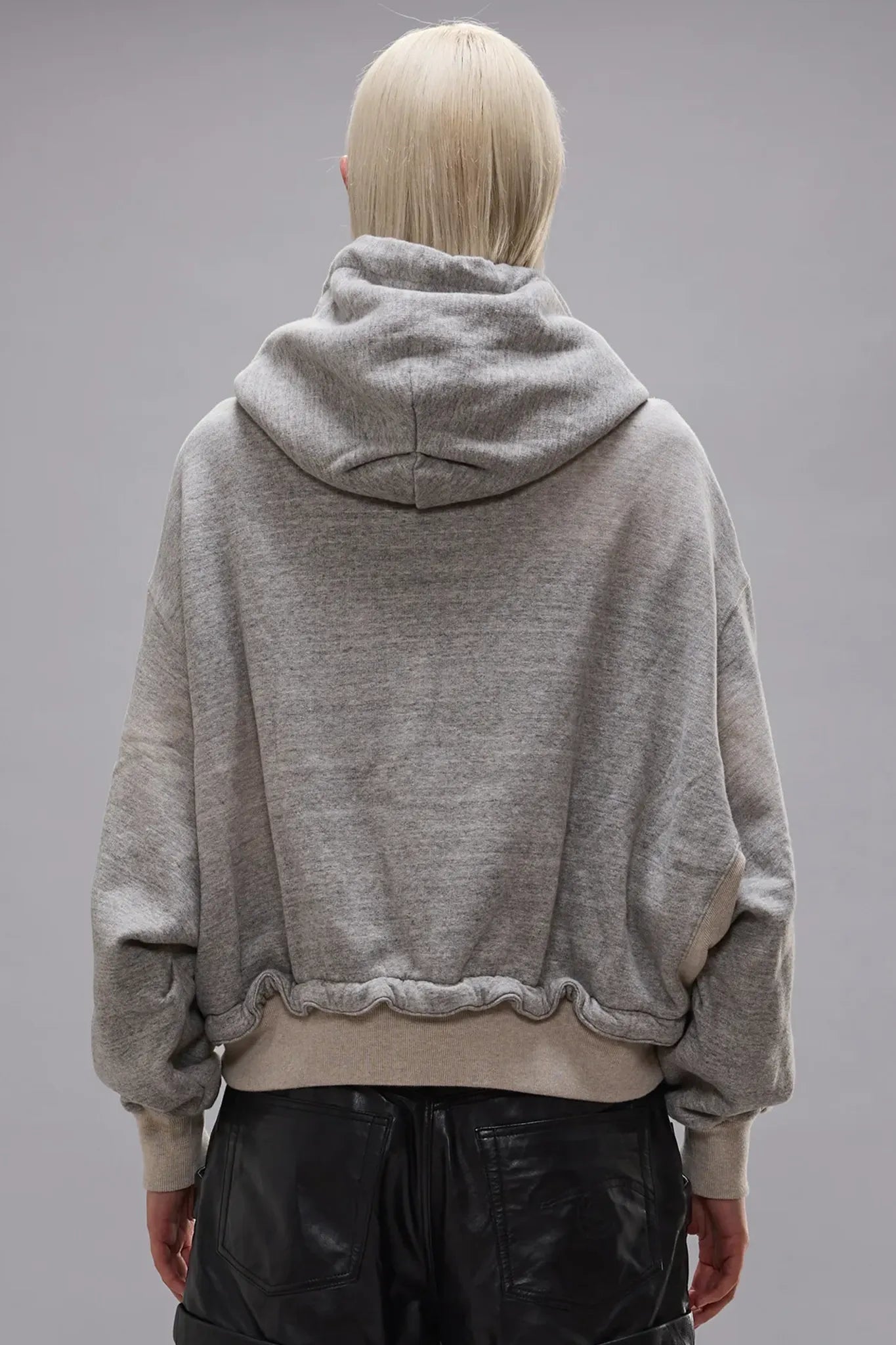 Hoodie Cinched Hem Popover in Heather Grey Oatmeal