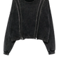 Sweat Shirt Zippered Crewneck in Washed Black