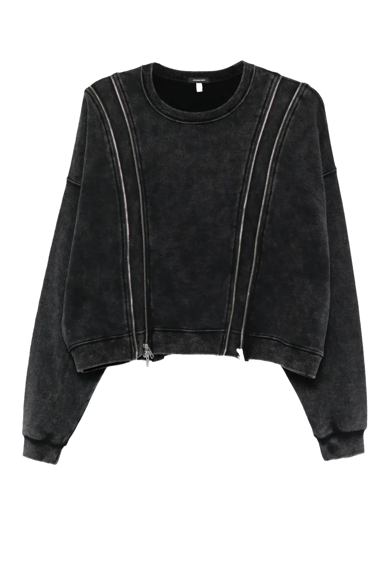 Sweat Shirt Zippered Crewneck in Washed Black