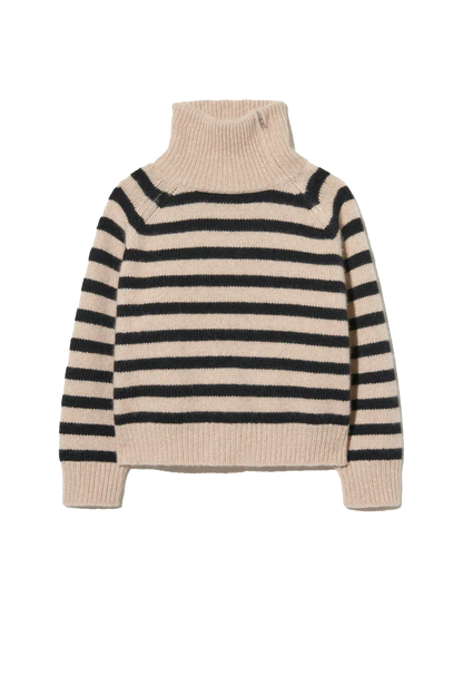 Cashmere Sweater Raelynn in Parchment/Black Stripe