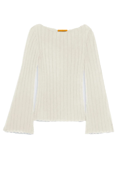 Shirt Rib Flare Top in Cream