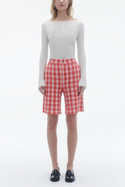 Shirt Rib Flare Top in Cream