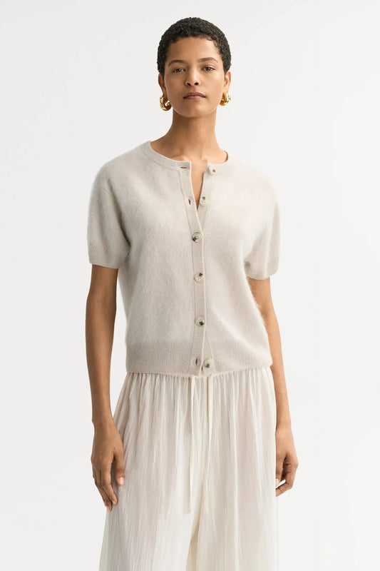Cardigan Brushed Short Sleeve in Chalk