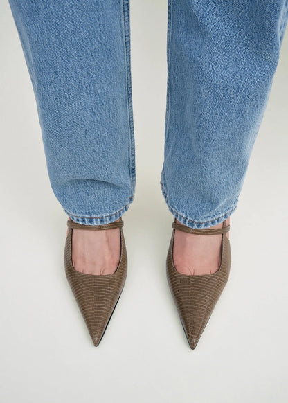 Pumps Lizard Embossed in Dark Olive