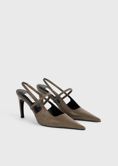 Pumps Lizard Embossed in Dark Olive