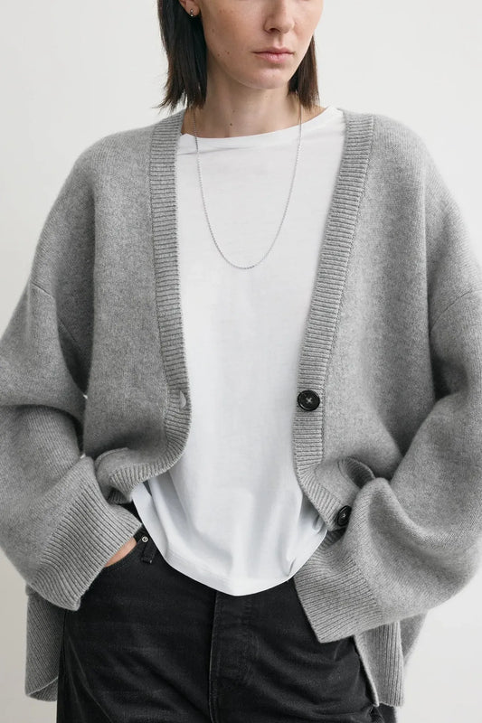 Cardigan Longline in Pale Grey Melange