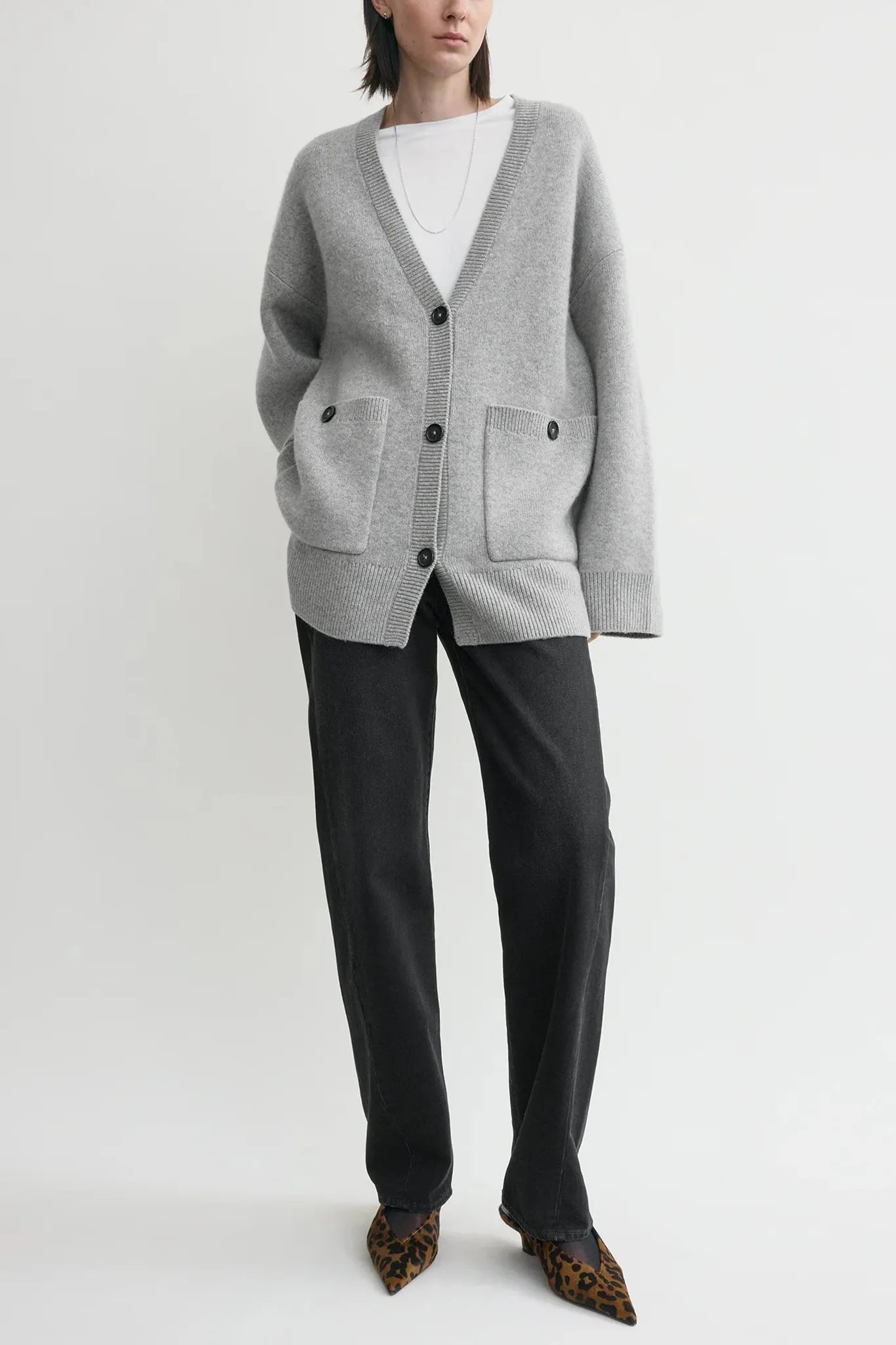 Cardigan Longline in Pale Grey Melange