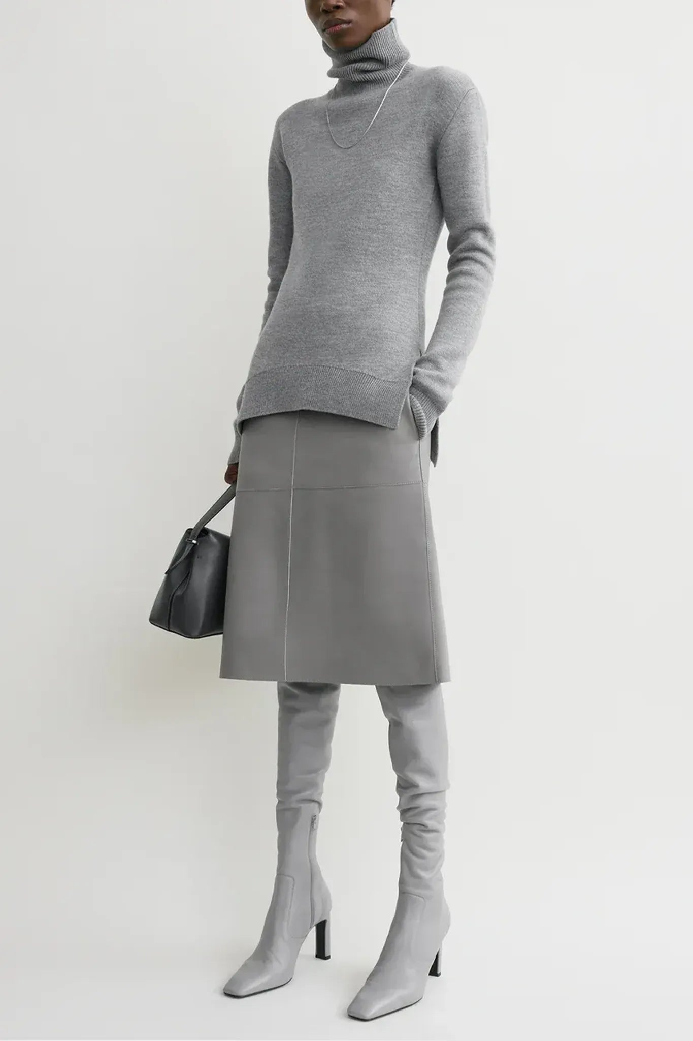 Pullover High-Neck Double Knit in Pale Grey Melange