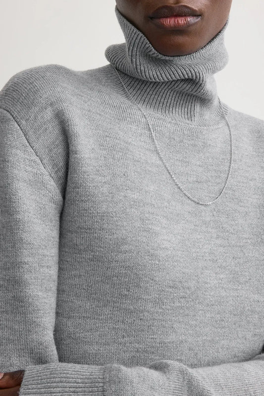 Pullover High-Neck Double Knit in Pale Grey Melange