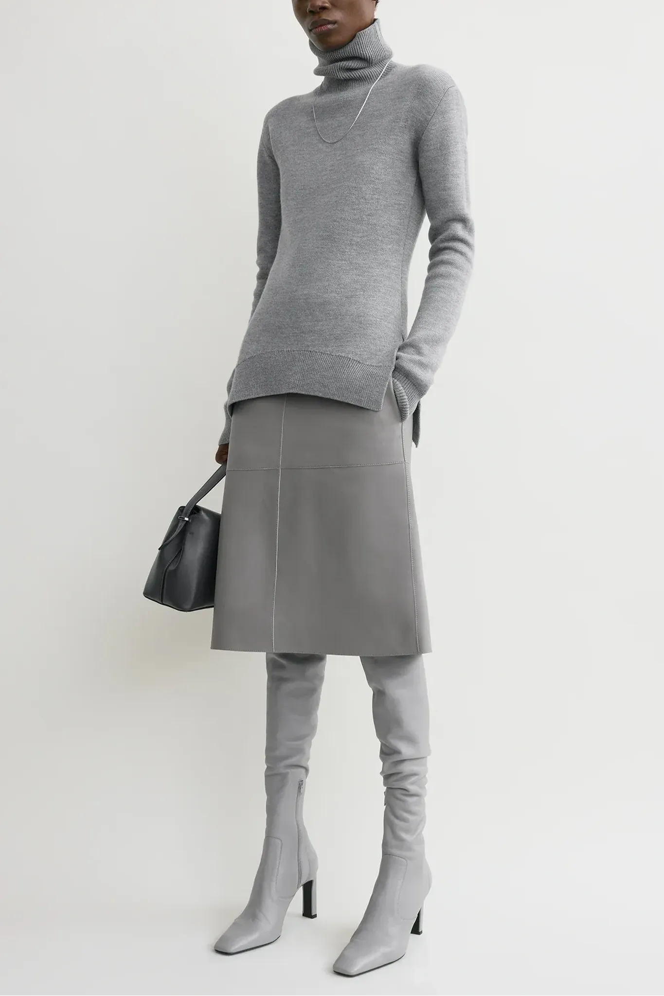 Pullover High-Neck Double Knit in Pale Grey Melange