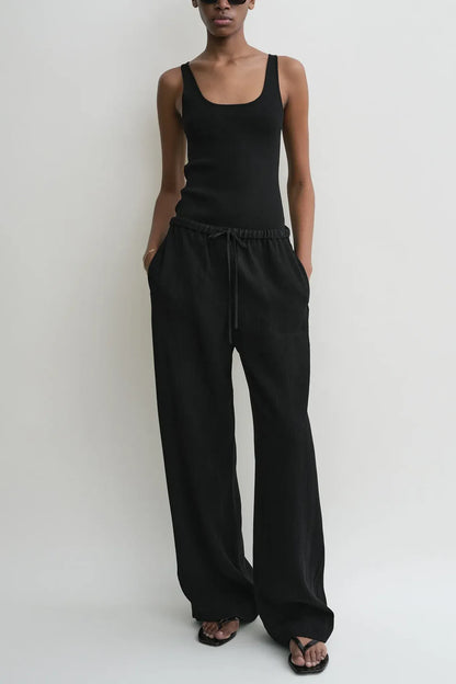 Hose Woven Stripe Drawstring in Black