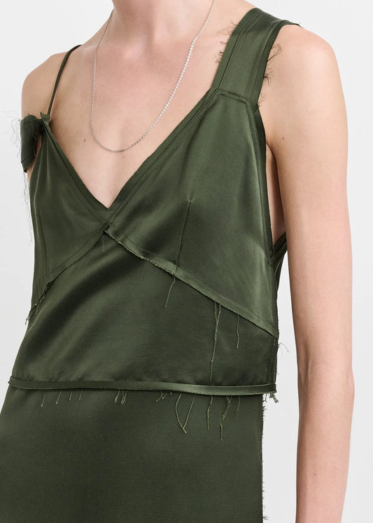 Kleid V-Neck Slip in Bottle Green