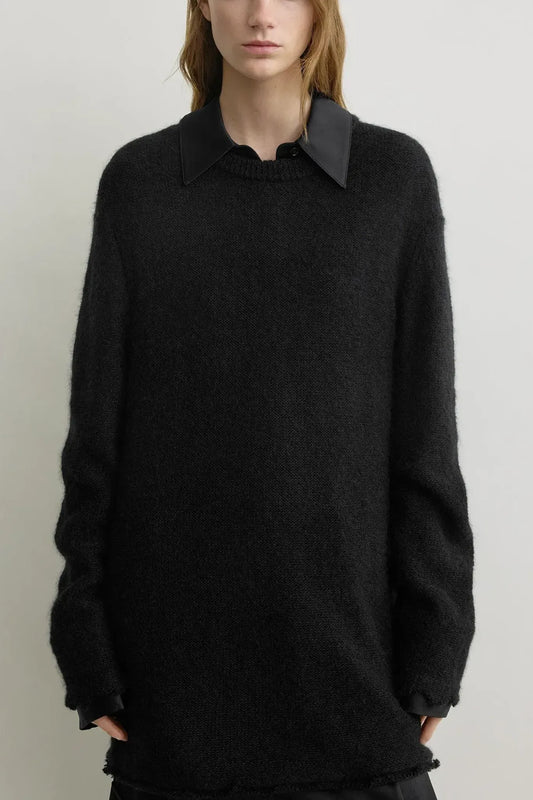 Pullover Long Open Weave in Black