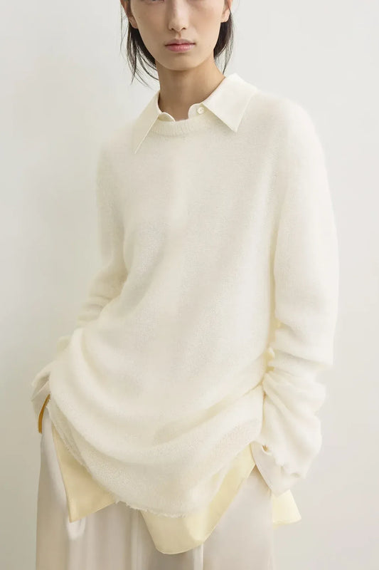 Pullover Long Open Weave in Off-White