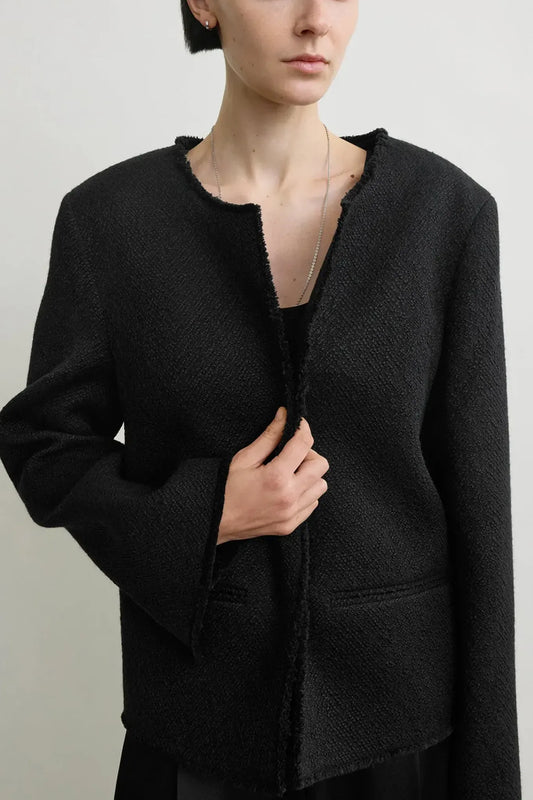 Blazer Open-Front Bouclé in Black