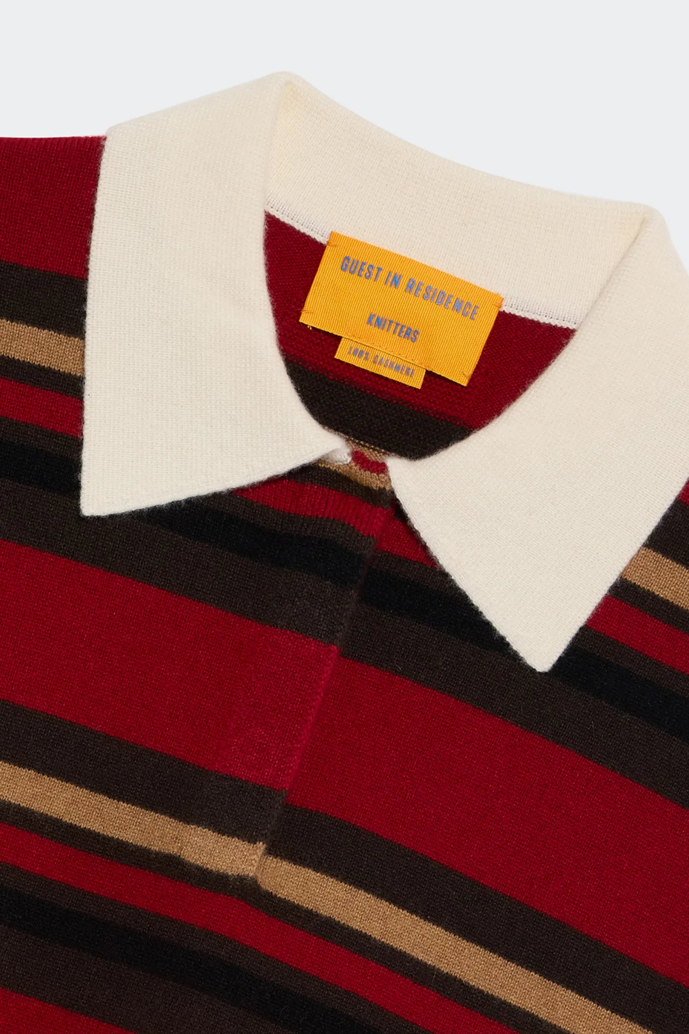 Cashmere Pullover Cropped Stripe Rugby in Ruby Combo