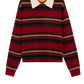 Cashmere Pullover Cropped Stripe Rugby in Ruby Combo