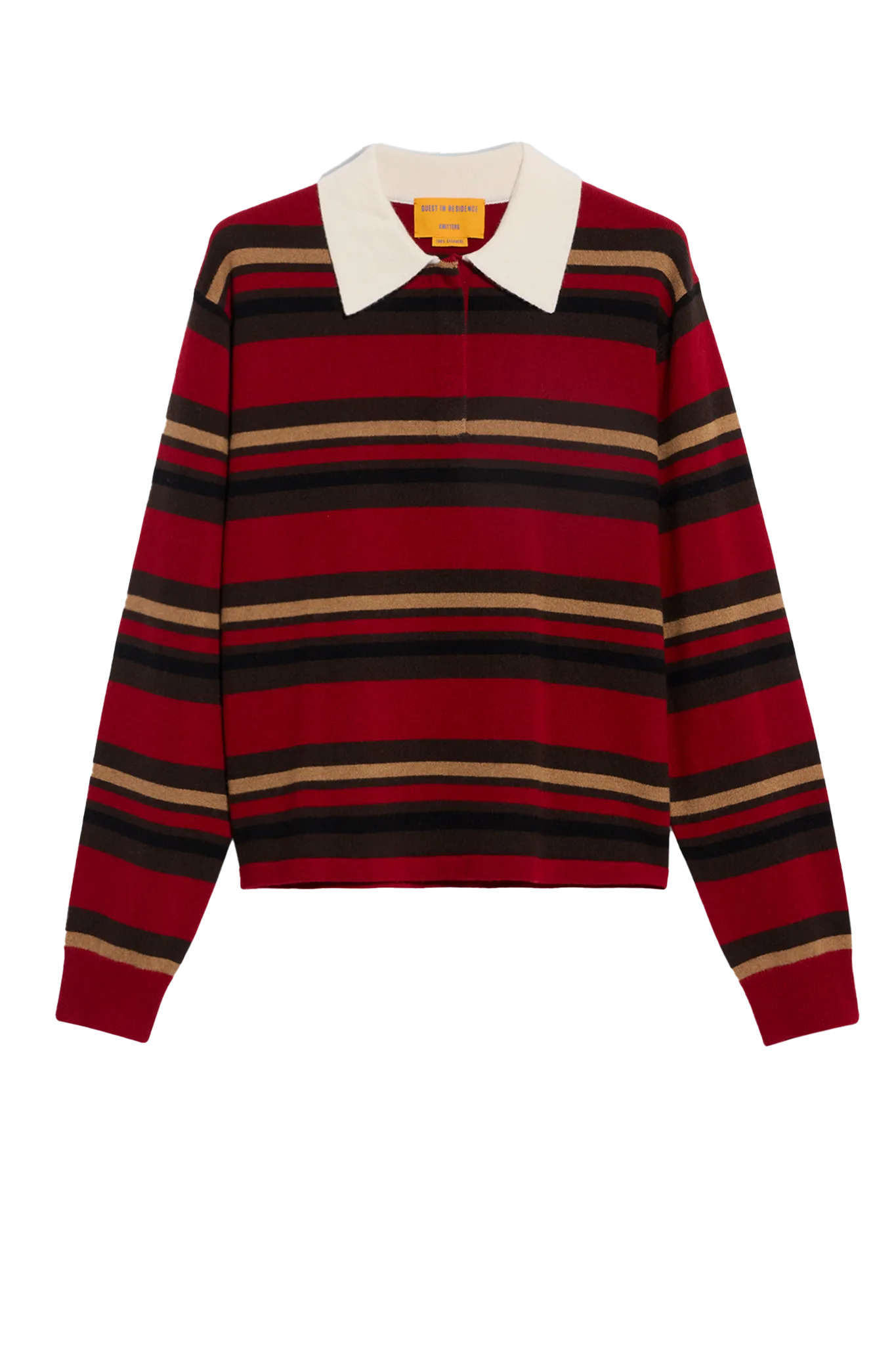 Cashmere Pullover Cropped Stripe Rugby in Ruby Combo