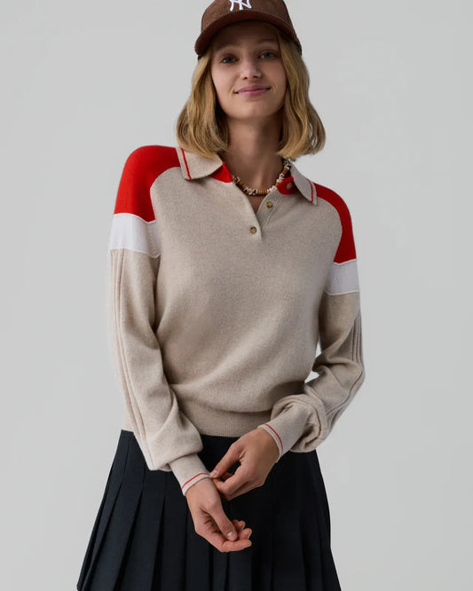 Pullover Alpine Collegiate Polo in Sandstone Combo
