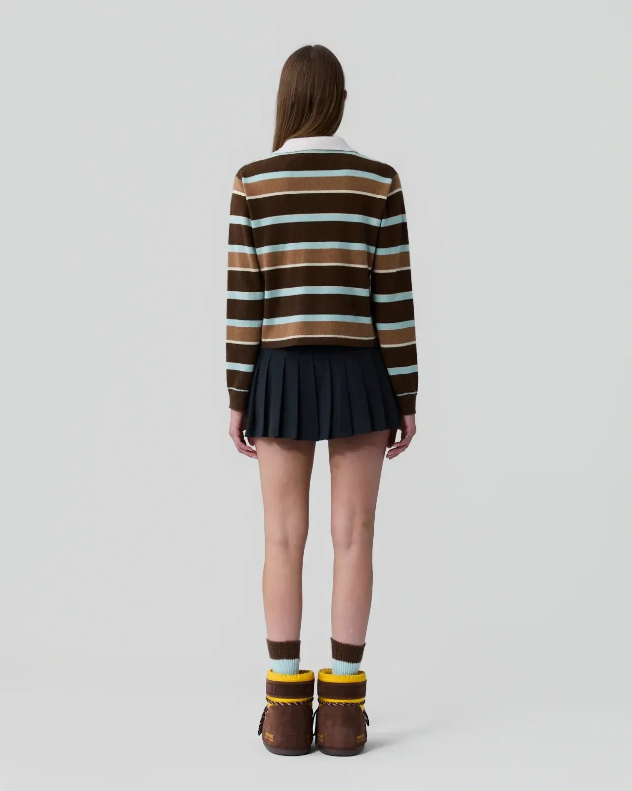 Pullover Cropped Stripe Rugby in Chestnut Combo