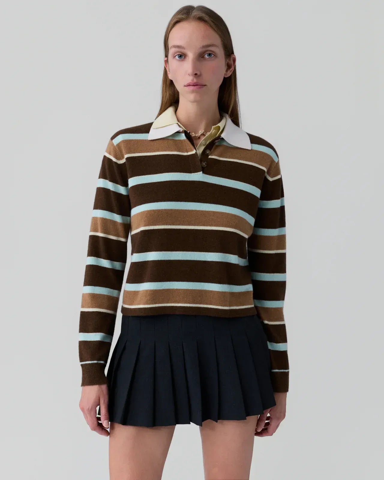 Pullover Cropped Stripe Rugby in Chestnut Combo