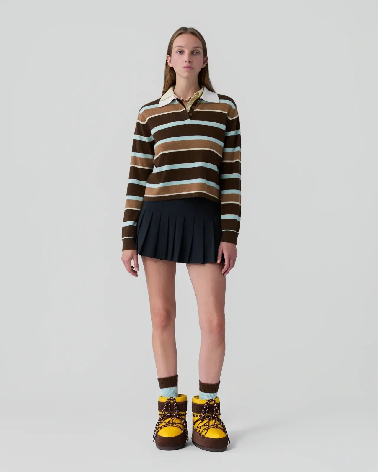 Pullover Cropped Stripe Rugby in Chestnut Combo