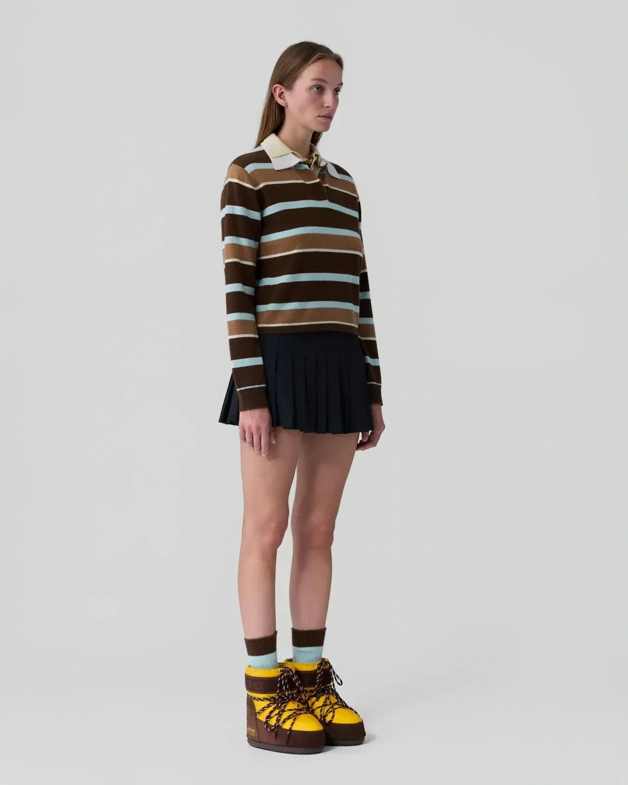 Pullover Cropped Stripe Rugby in Chestnut Combo