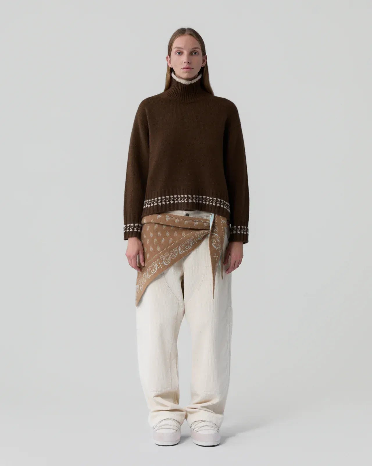 Pullover Tipped Cozy Turtleneck in Chestnut/ Sandstone