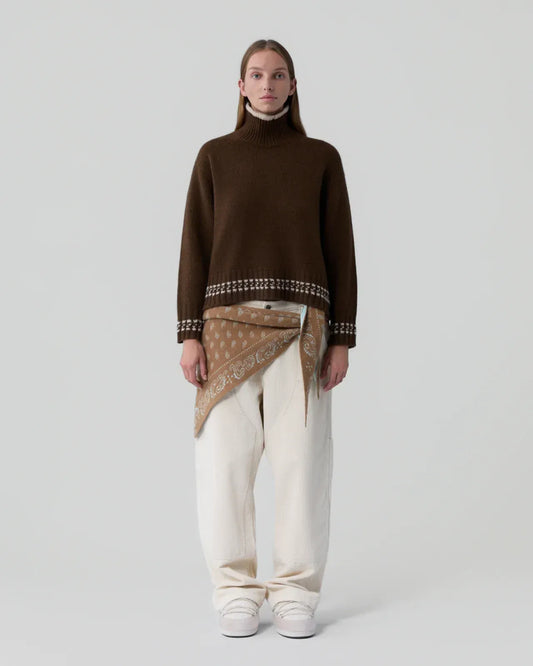 Pullover Tipped Cozy Turtleneck in Chestnut/ Sandstone