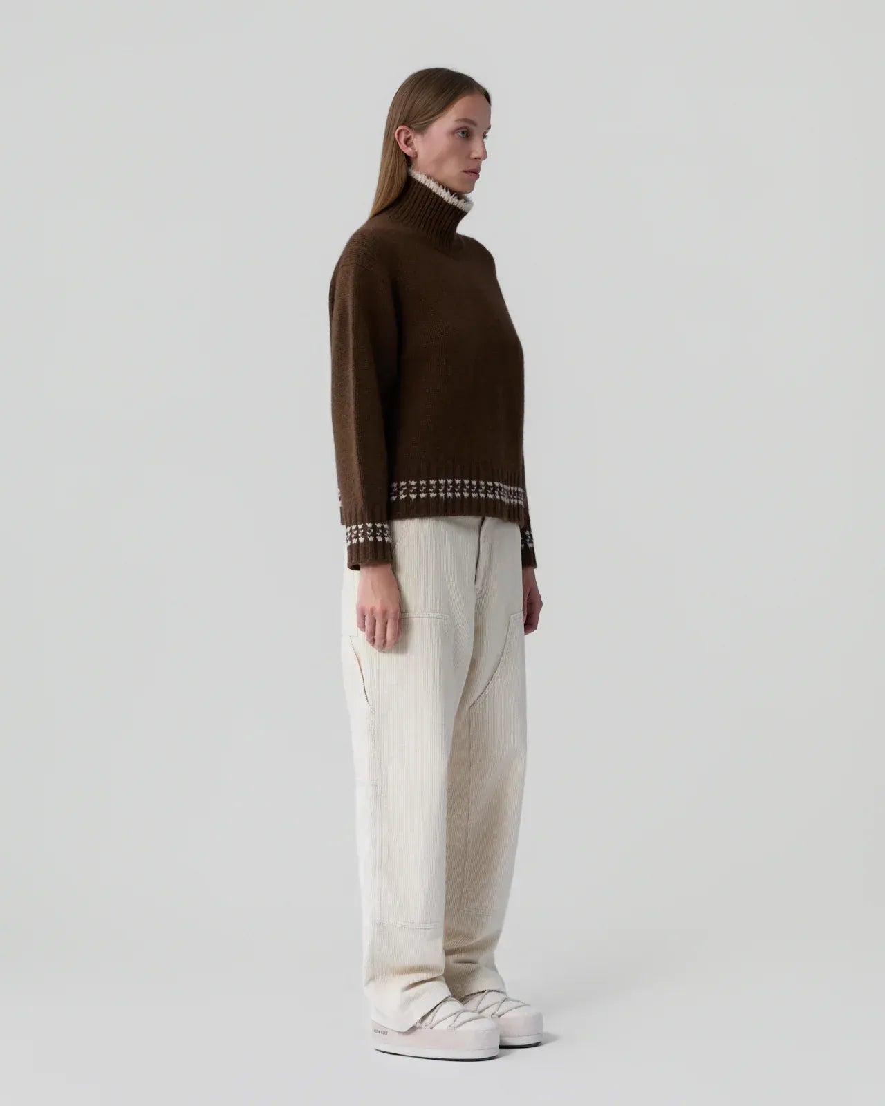 Pullover Tipped Cozy Turtleneck in Chestnut/ Sandstone