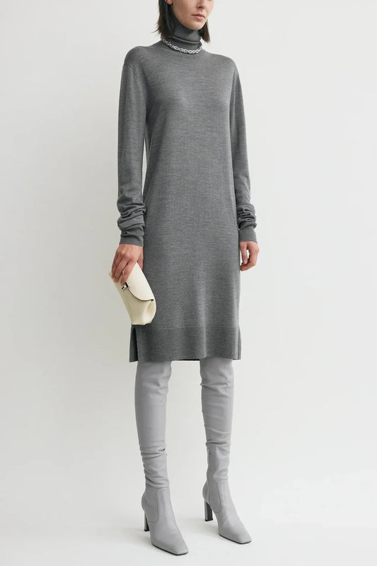 Strickkleid Turtleneck in MId Grey Melange