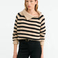 Cashmere Sweater Raelynn in Parchment/Black Stripe