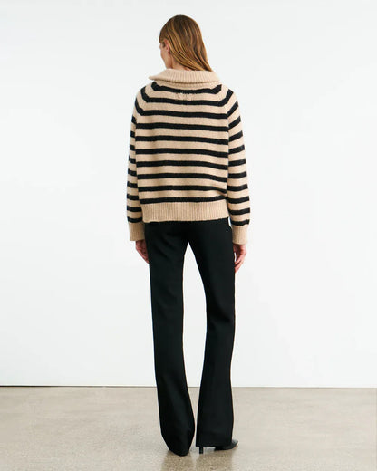Cashmere Sweater Raelynn in Parchment/Black Stripe