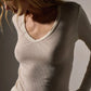 Longsleeve Long Skinny Deep V in Ivory