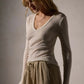 Longsleeve Long Skinny Deep V in Ivory