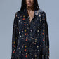 Shirt Drop Neck in Floral on Black