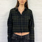 Shirt Cropped Work Overdyed in Teal Navy - Yellow Plaid Blue