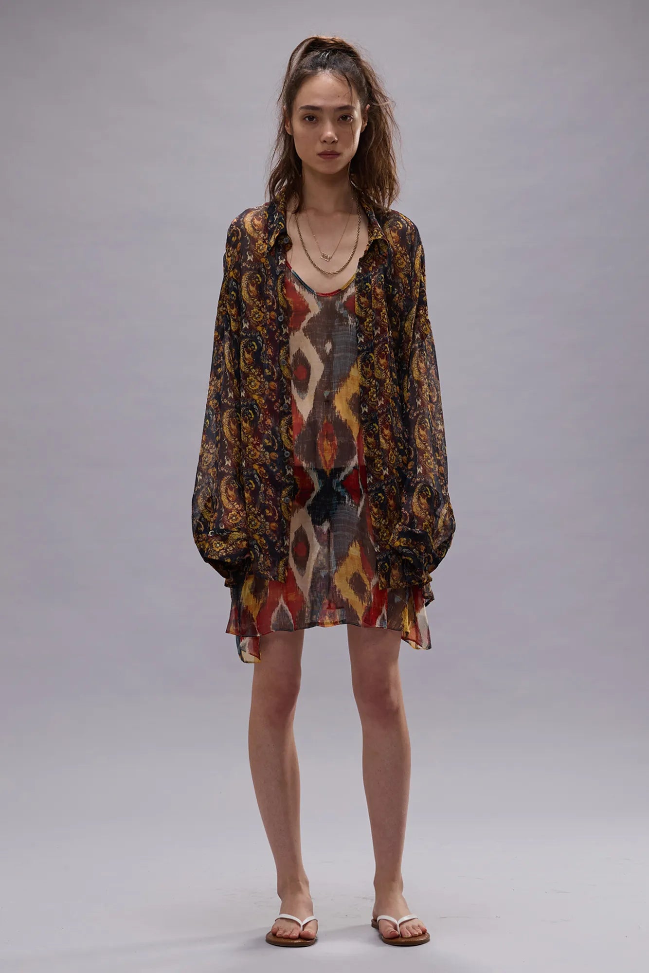 Tankdress Set Chiffon Printed Set in Yellow Multi Color Combo