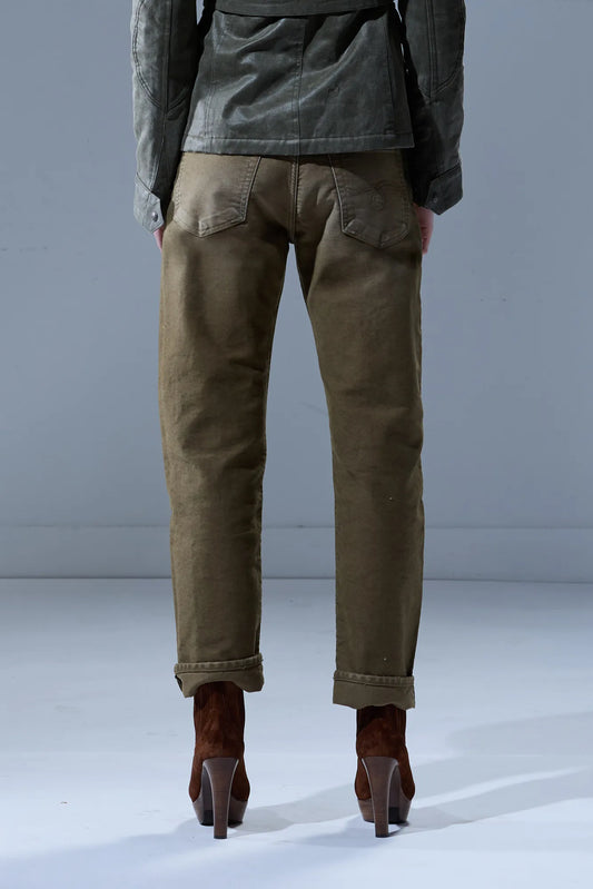 Jeans BF in Olive Garmend Dyed Moleskin Green