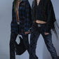Shirt Cropped Work Overdyed in Teal Navy - Yellow Plaid Blue