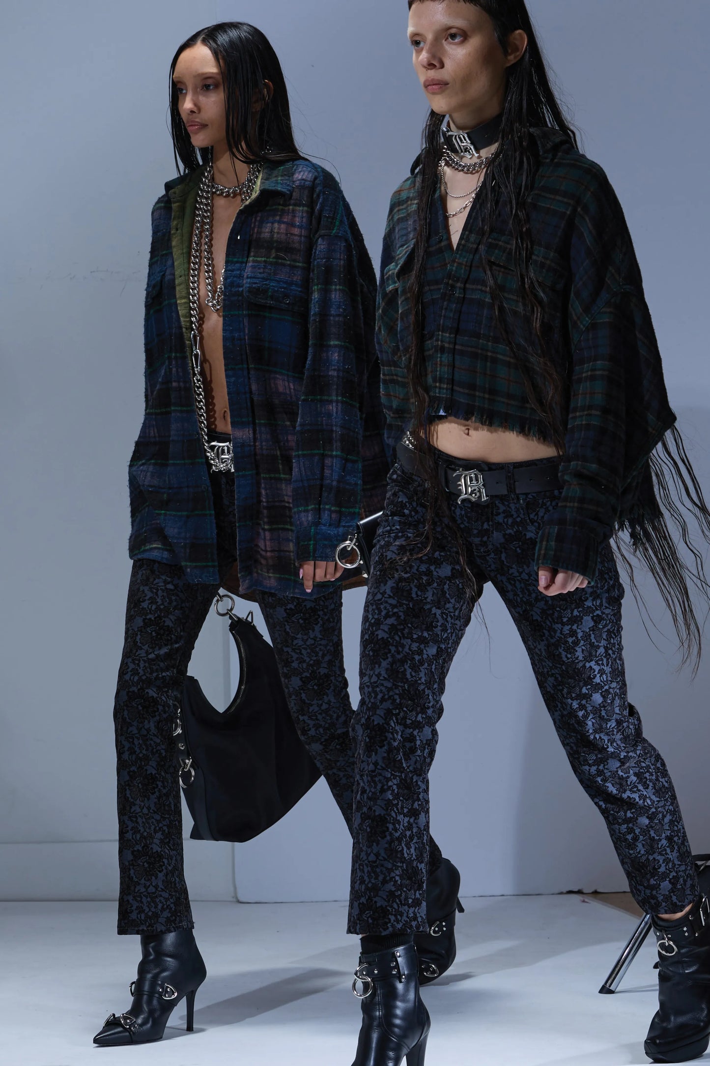 Shirt Cropped Work Overdyed in Teal Navy - Yellow Plaid Blue