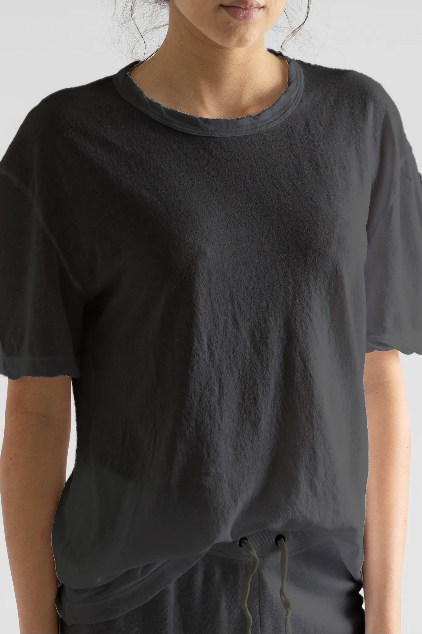 T-Shirt Crepe Jsy Oversized Crew in Black