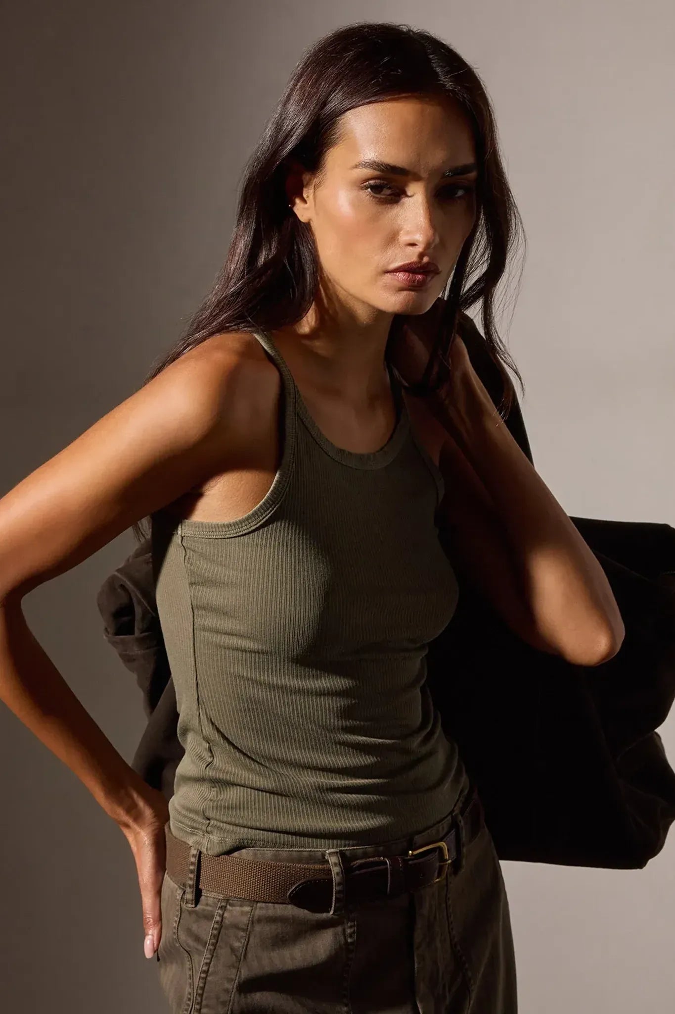 Tank Top Ribbed Cami in Army Green