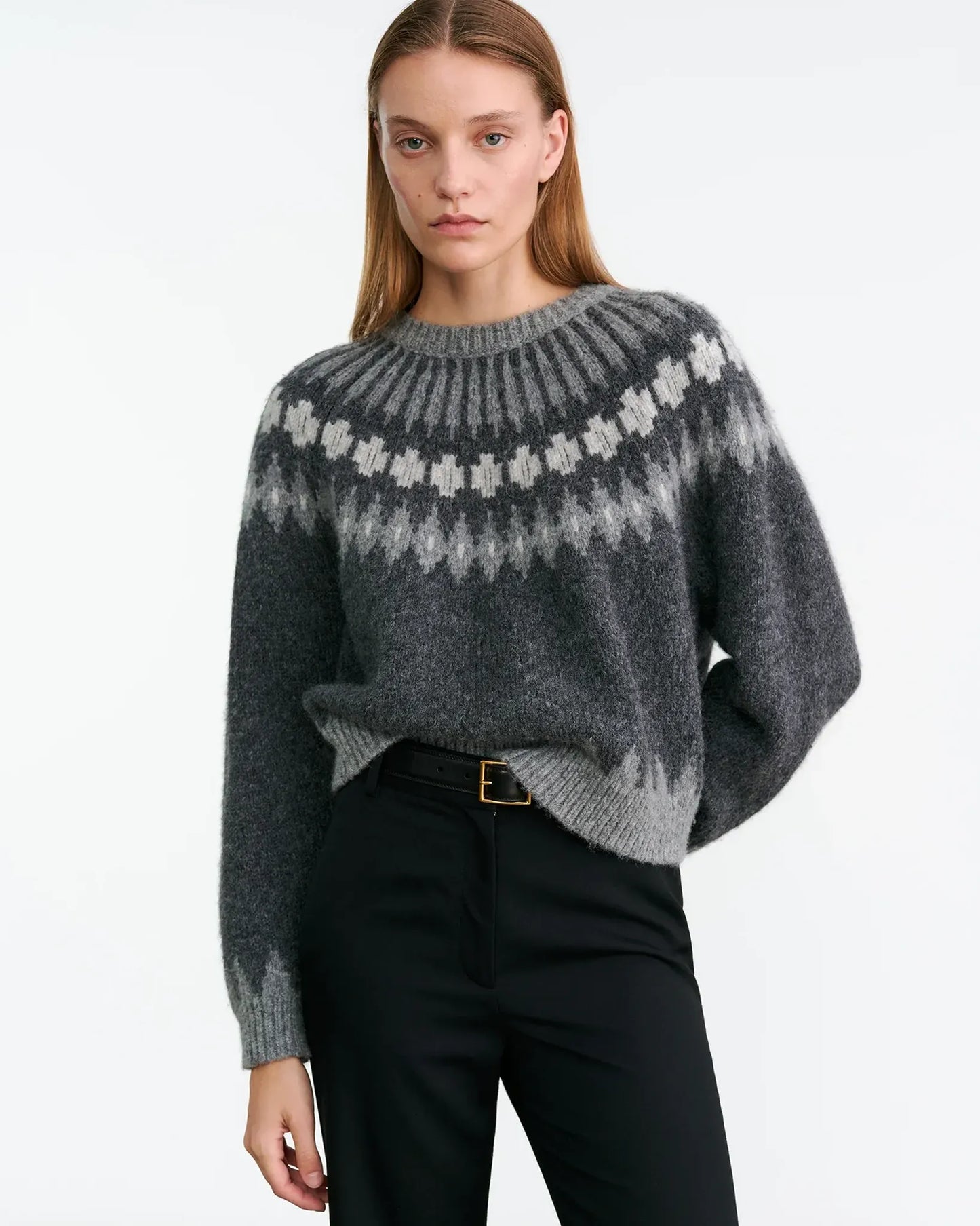Pullover  Alena Fair Isle in Dark Grey Melange