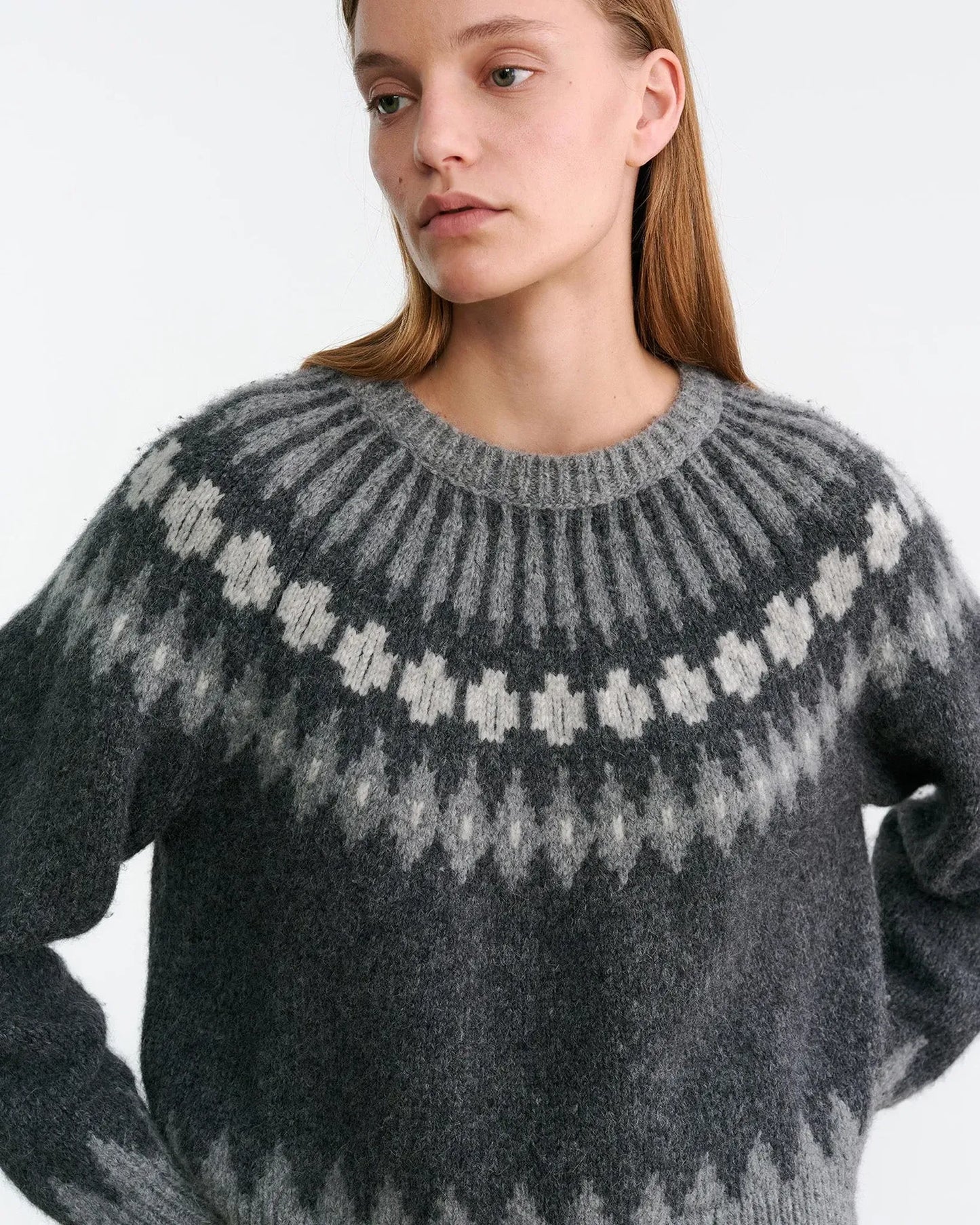 Pullover  Alena Fair Isle in Dark Grey Melange